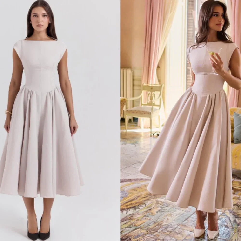 HOUSE OF CB 'Debutante' French Dove Moire Satin Backless Midi NWOT